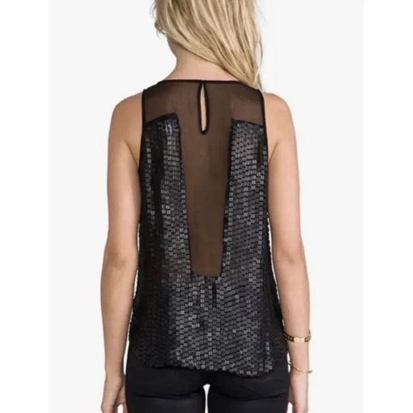 PARKER • Black Carson Combo Silk Chiffon Sequin Embellished Tank Top, S - Picture 3 of 16